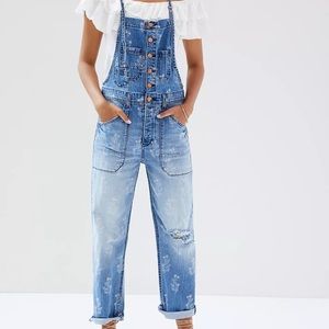 Anthropologie Pilcro The Painters Floral Denim Overalls Jumpsuit, Size US 16W